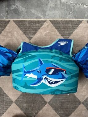 Speedo Kids' Teal & Blue Shark Swim Flotation Vest, 33-55 lb